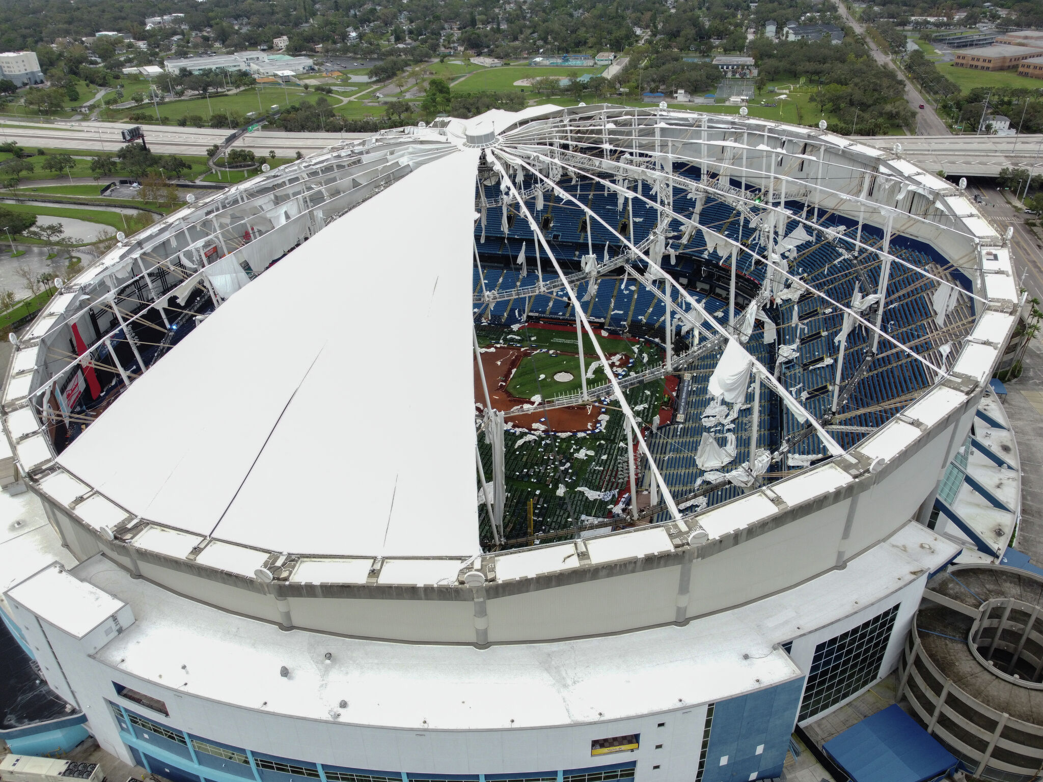 Milton Aftermath: Tropicana Field Roof Torn Off By Hurricane Milton