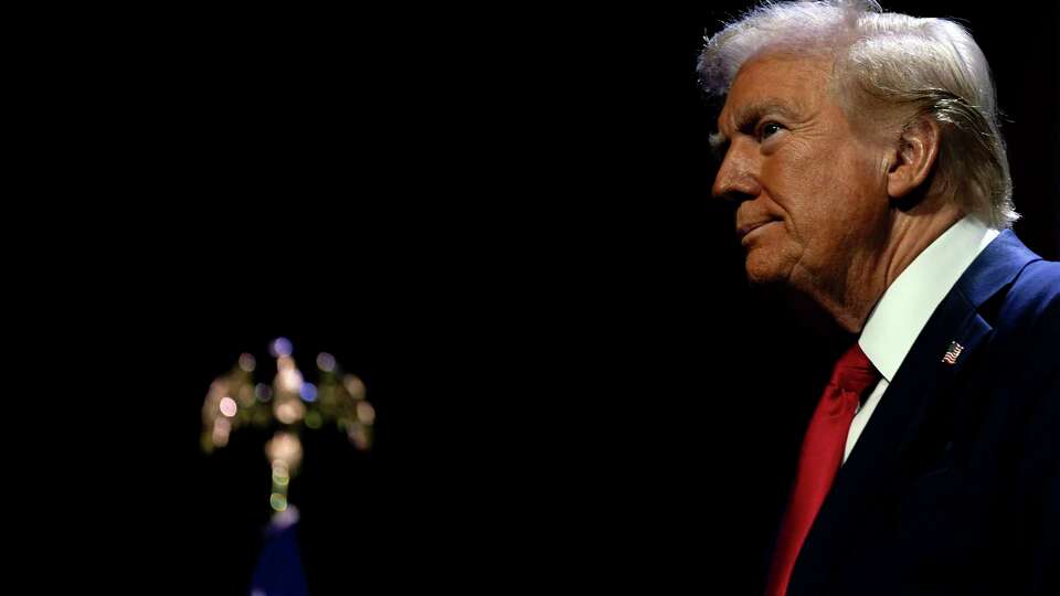 Republican presidential nominee former President Donald Trump arrives to speak at a meeting of the Detroit Economic Club, Thursday, Oct. 10, 2024, in Detroit.