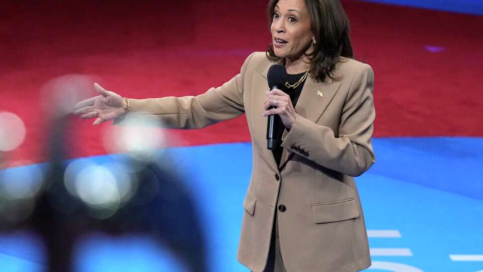 Democratic presidential nominee Vice President Kamala Harris speaks during a Town Hall event hosted by Univision, Thursday, Oct. 10, 2024, at the University of Nevada Las Vegas.