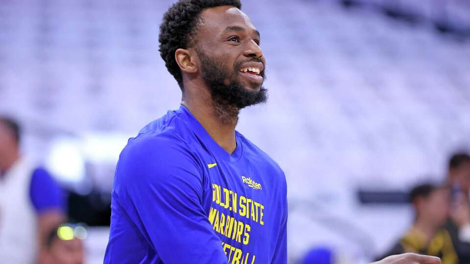 Golden State Warriors’ Andrew Wiggins smiles before Warriors play Sacramento Kings in NBA Play-in Game at Golden 1 Center in Sacramento on Tuesday, April 16, 2024.