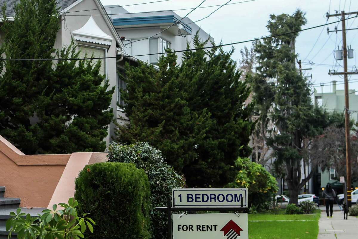 Signs advertise apartments for rent at 285 Lenox Ave. in the Adams Point neighborhood on Tuesday, January 12, 2021, in Oakland, Calif.