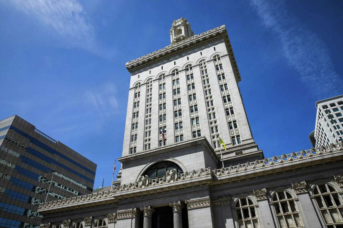 Oakland City Hall during a downtown activation event to celebrate the re-opening of City Hall and the reactivation of downtown Oakland as more people return to in-person work at Oscar Grant Plaza on Wednesday, April 5, 2023, in Oakland, Calif.