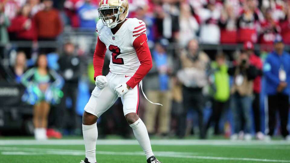 San Francisco 49ers cornerback Deommodore Lenoir celebrates a tackle against the Seattle Seahawks during the first half of an NFL football game Thursday, Oct. 10, 2024 in Seattle. (AP Photo/Lindsey Wasson)