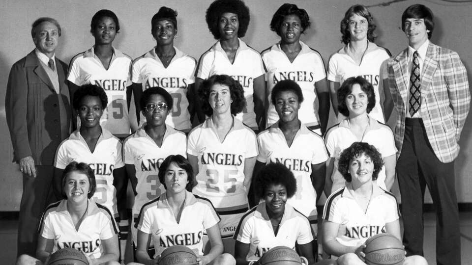 They had first: Here is the official team photo of the original Houston Angels team that won the first professional women's basketball championship in the United States. Bottom row, from left, are Bobbie Brockhage, Patty Bubrig, Belinda Jones and Karen (Aulenbacher) Heintz; middle row, from left, are Cynthia (Washington) Richburg, Sylvia Anderson, Gail (Dobson) Ingram, Dollie Mosley and Glenda Holleyman; top row, from left, are head coach Don Knodel, Pat Johnson, Jessie Kenlaw, Belinda (Candler) Copeland, Paula Mayo, Vicky (Chapman) McMillan and assistant coach Greg Williams.