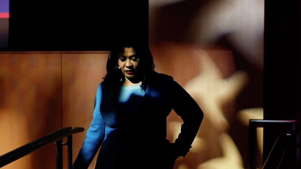 Incumbent San Francisco mayor London Breed stands off stage before a debate with other mayoral candidates at KQED, hosted by the station and the San Francisco Chronicle in San Francisco, on Thursday, September 19, 2024.