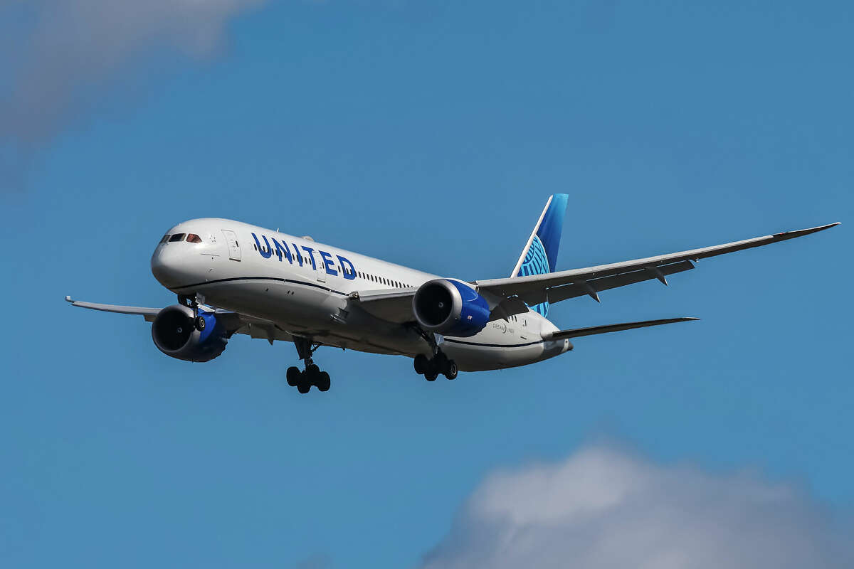 United Airlines Boeing 787-9 Dreamliner aircraft spotted flying on final approach for landing at London Heathrow Airport in the United Kingdom. The Boeing 787 Dreamliner wide body passenger airplane has the registration tail number N26970 and is powered by 2x GE Genx-1b74/75 jet engines. United is a major US airline carrier with headquarters and main hub base at Chicago, USA with a fleet of 967 planes ranking on of the largest airlines in the world, member of Star Alliance aviation group. The airliner arrives from Los Angeles LAX as flight UA923. London, England, UK on September 2024 (Photo by Nicolas Economou/NurPhoto via Getty Images)