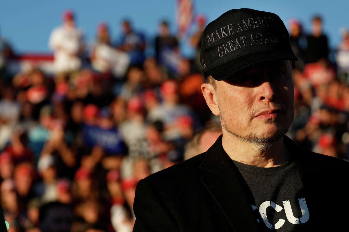 BUTLER, PENNSYLVANIA - OCTOBER 05: Elon Musk wears a black 'Make America Great Again' ball cap while attending a campaign rally with Republican presidential nominee, former President Donald Trump at the Butler Farm Show fairgrounds on October 05, 2024 in Butler, Pennsylvania. This is the first time that Trump has returned to Butler since he was injured during an attempted assassination on July 13. (Photo by Anna Moneymaker/Getty Images)