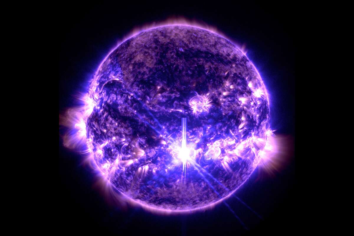 The Sun emitted the largest solar flare of this 11-year cycle, as imaged by NASA's Solar Dynamics Observatory on Oct. 3. 