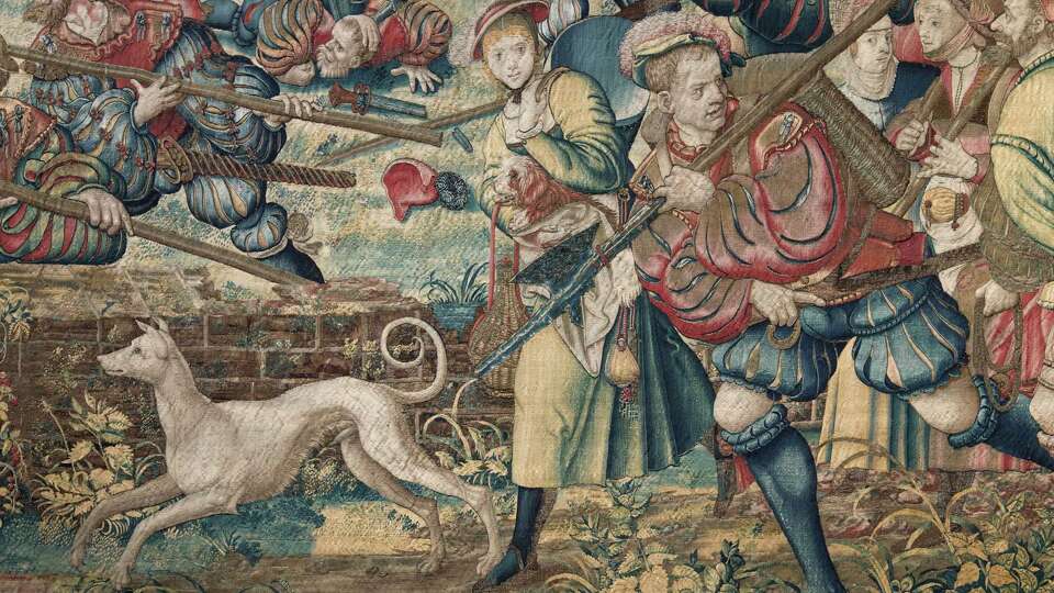 A detail of 'Invasion of the French Camp and Flight of the Women and Civilians,'  Bernard van Orley, 1528-31.