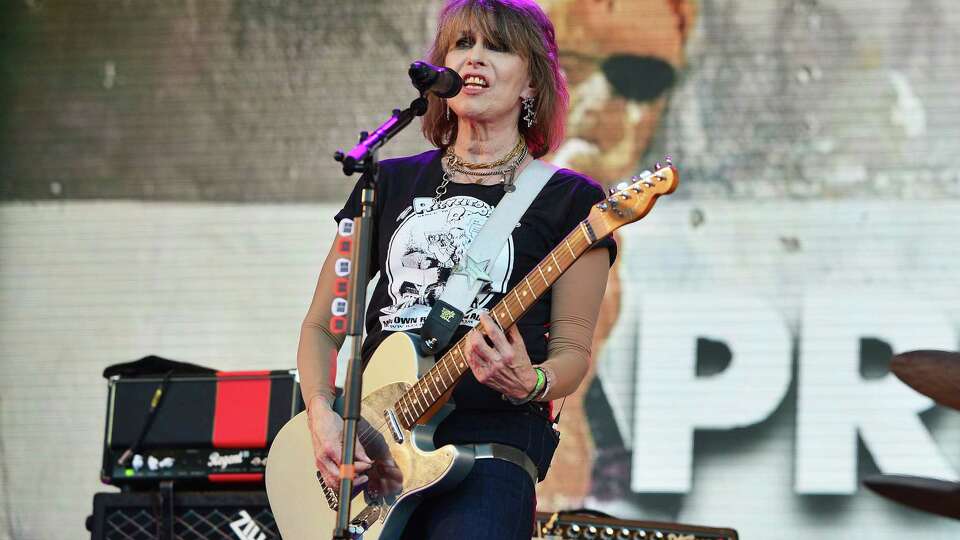 Chrissie Hynde of the Pretenders performs on the Park Stage during day four of Glastonbury Festival 2023 on June 24, 2023 in Glastonbury, England.