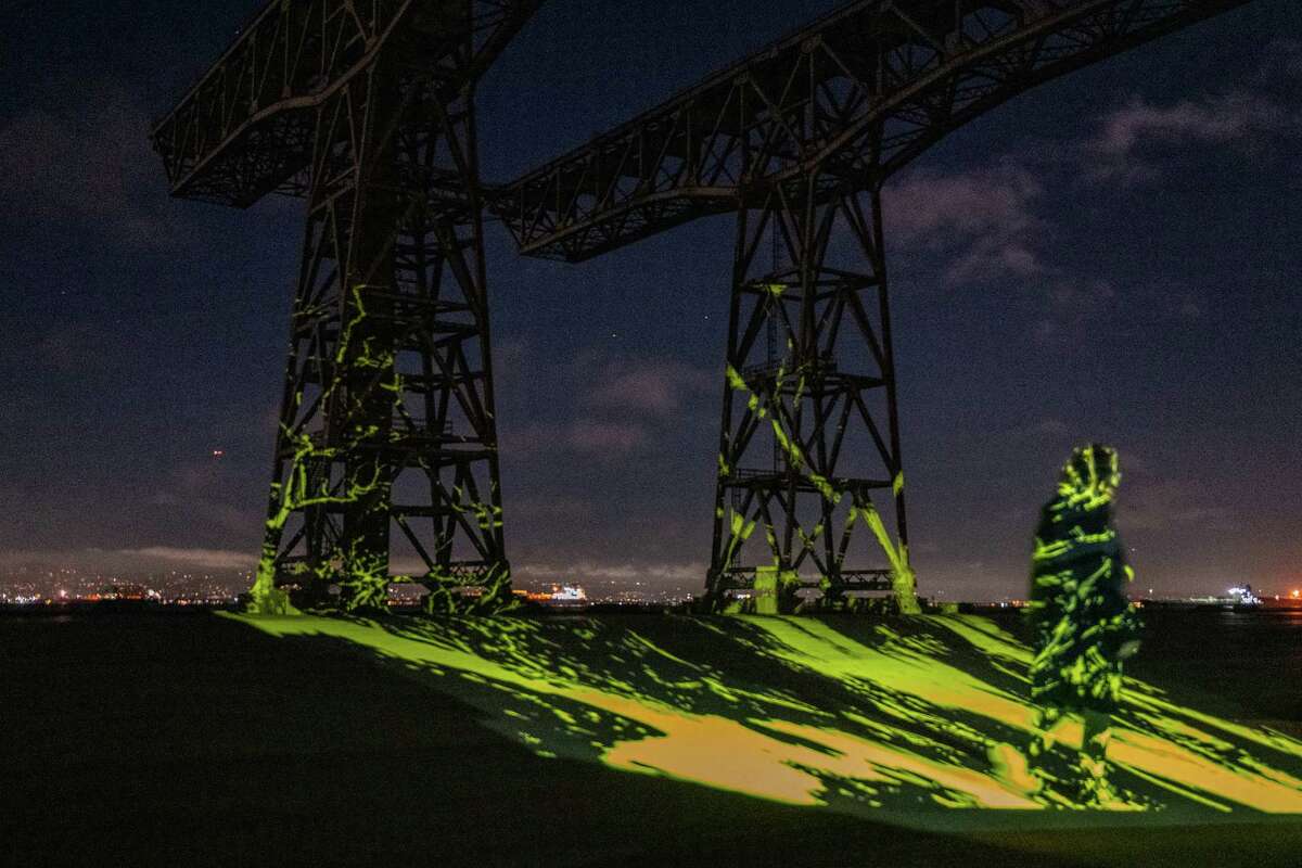 Light and projector tests on Hunter's Point Crane.