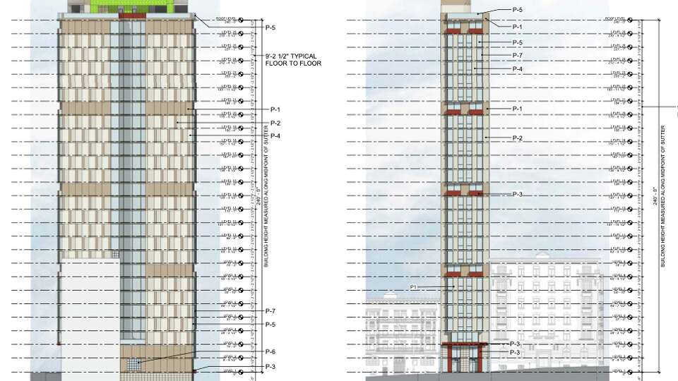 An illustration of the proposed 26-story tower at 777 Sutter St. in San Francisco.