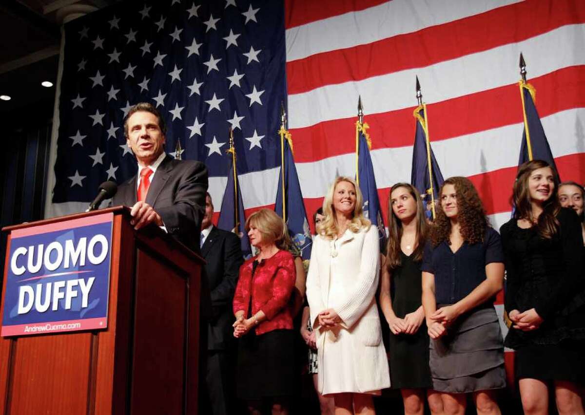 Governor-elect Andrew Cuomo delivers his victory speech Tuesday in New York City. (AP Photo/Mary Altaffer)