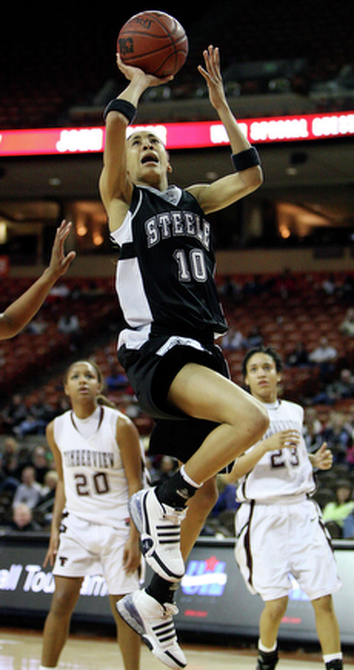 Steele's Meighan Simmons shoots against Timberview during their 2010 UIL 4A state semifinals game Thursday March 4, 2010 in Austin, TX. Timberview won 59-40.