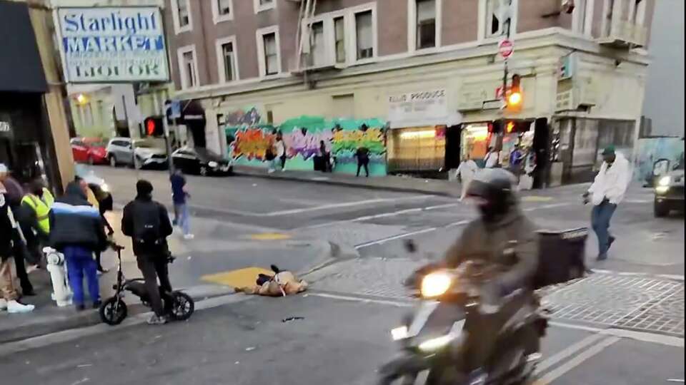 Video posted to X showed a man found shot near Ellis and Jones Streets in San Francisco's Tenderloin district Wednesday evening. 