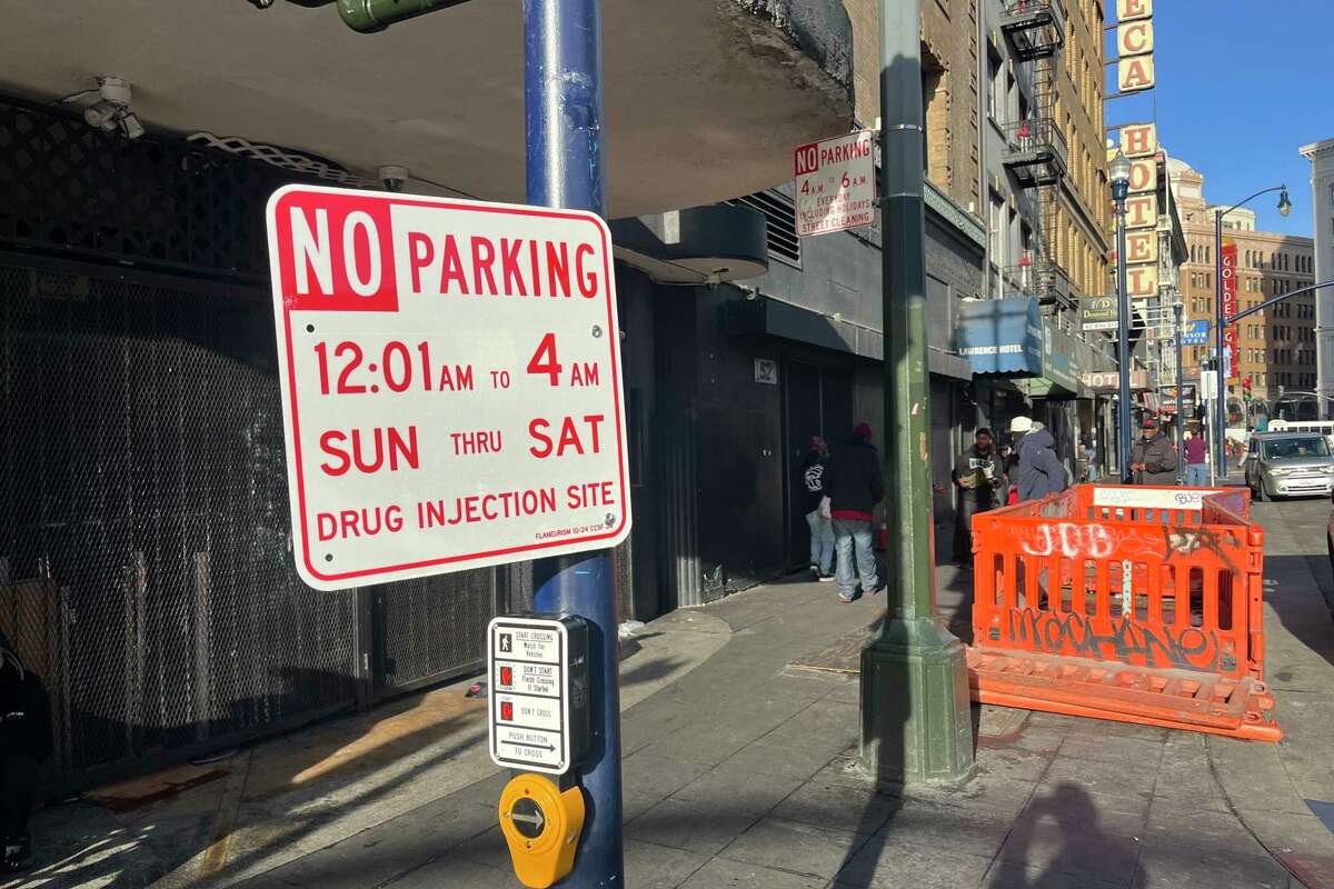 A street sign that reads ‘No Parking’ because of a 'drug injection site' has been installed the corner of Sixth and Jessie streets in San Francisco's SoMa nieghborhood. San Francisco Department of Public Works says the city did not put the sign up.