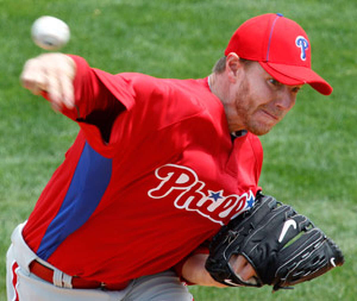 Phillies ace Roy Halladay, shown March 15, has a 2.40 ERA this spring after a 3-0 loss to Detroit on Saturday.