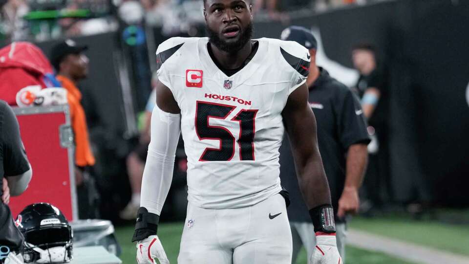 Houston Texans defensive end Will Anderson Jr. (51) is seen on the sideline during the second half of an NFL football game Thursday, Oct. 31, 2024, in East Rutherford.