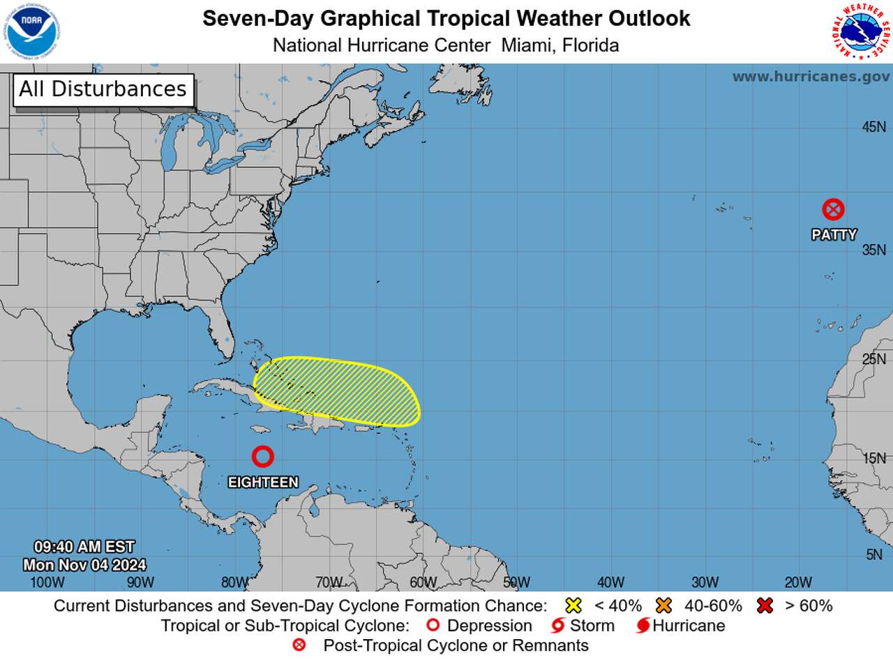 The seven-day graphical tropical weather outlook on November 4, 2024.