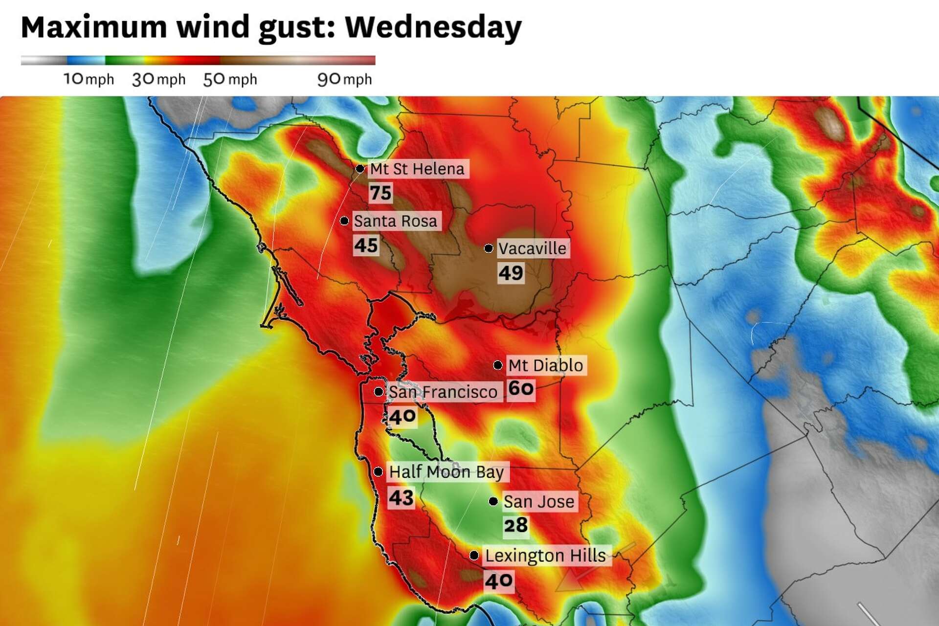 High winds to peak in Bay Area Wednesday morning, raising fire and out
