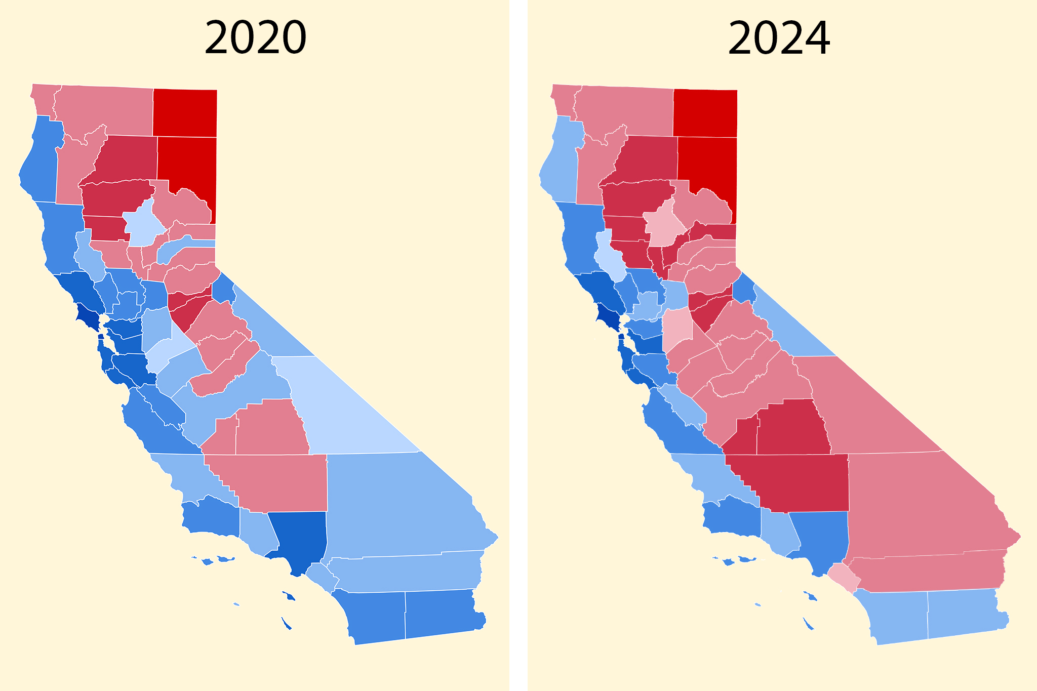 These California counties flipped from blue to Trump this year