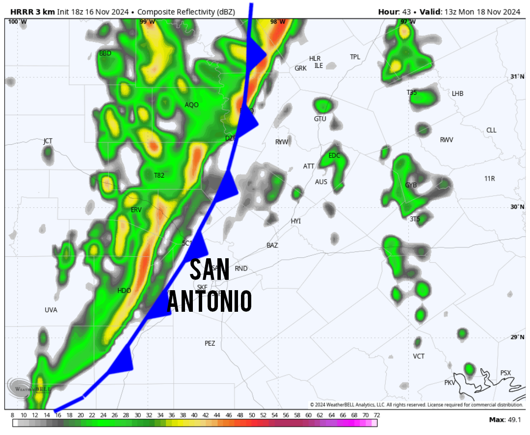 Cold front to bring storms to South Texas on Monday
