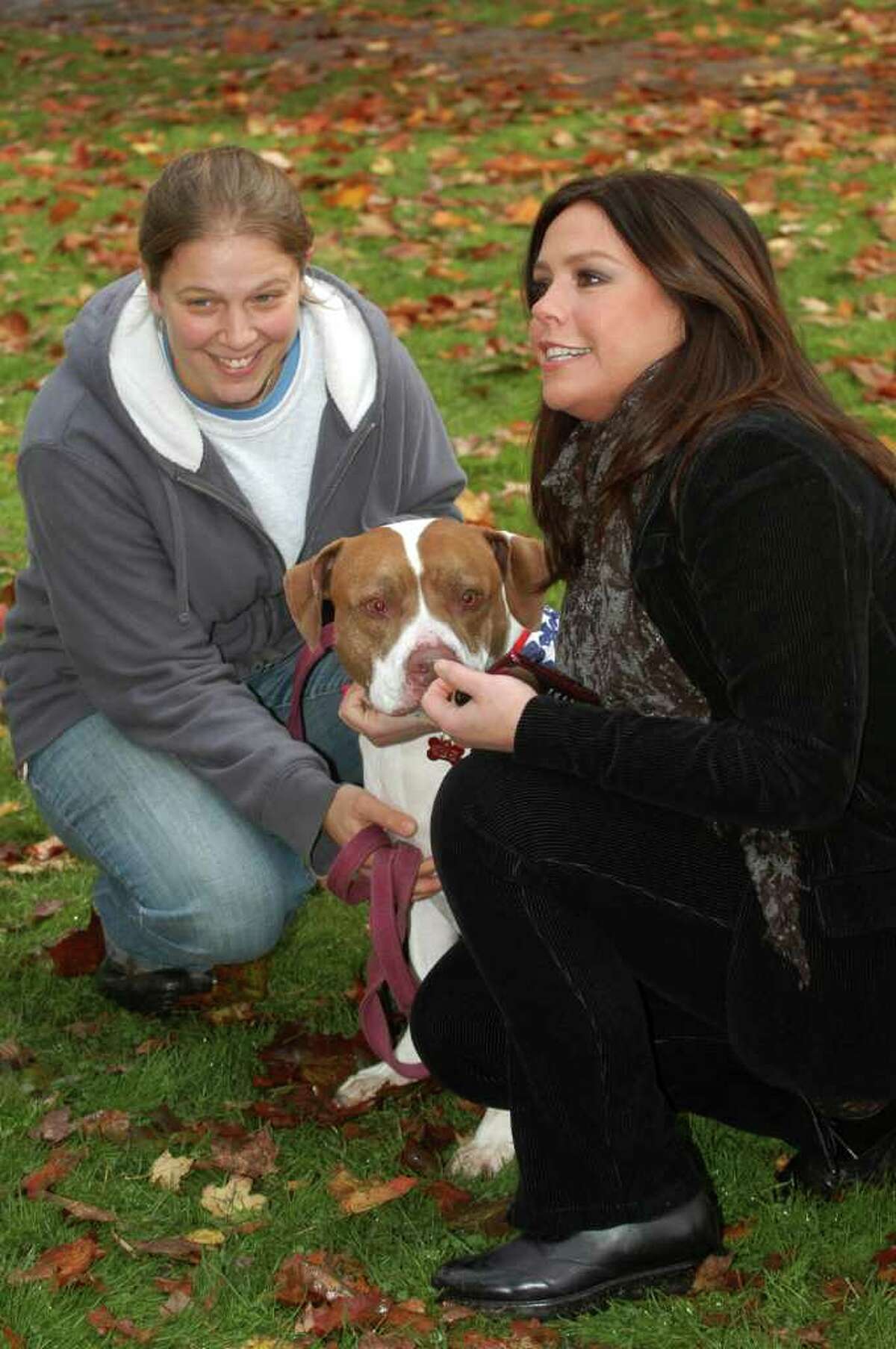 Rachael Ray stopped by the Adopt-A-Dog event on Sherman Green in Fairfield, Conn. on Friday November 5, 2010. After posing with Kristen Alouisa and 61/2 year old Tyke, one of the dogs up for adoption, Rachael made a $7,500 donation to the cause before heading over to Borders Bookstore for a book signing.