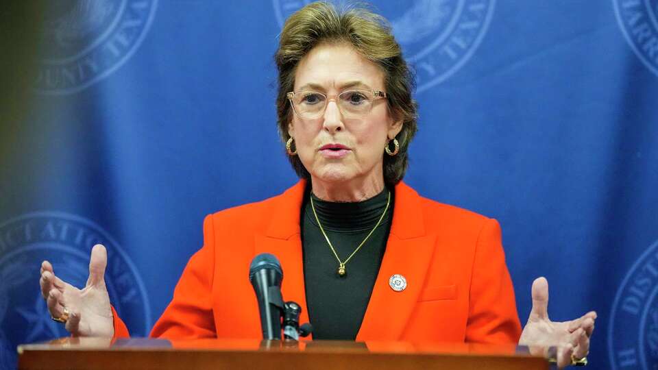 District Attorney Kim Ogg speaks to the media at the District Attorney's Office on Tuesday, Nov. 19, 2024, in Houston, about charges against ex-Harris County health official Barbie Robinson.