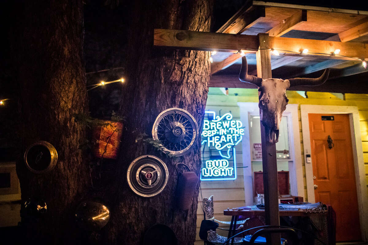 Western decor at the patio of Shady Acres Saloon where the Willow's Texas BBQ food truck is located, Thursday, Nov. 8, 2018, in Houston.