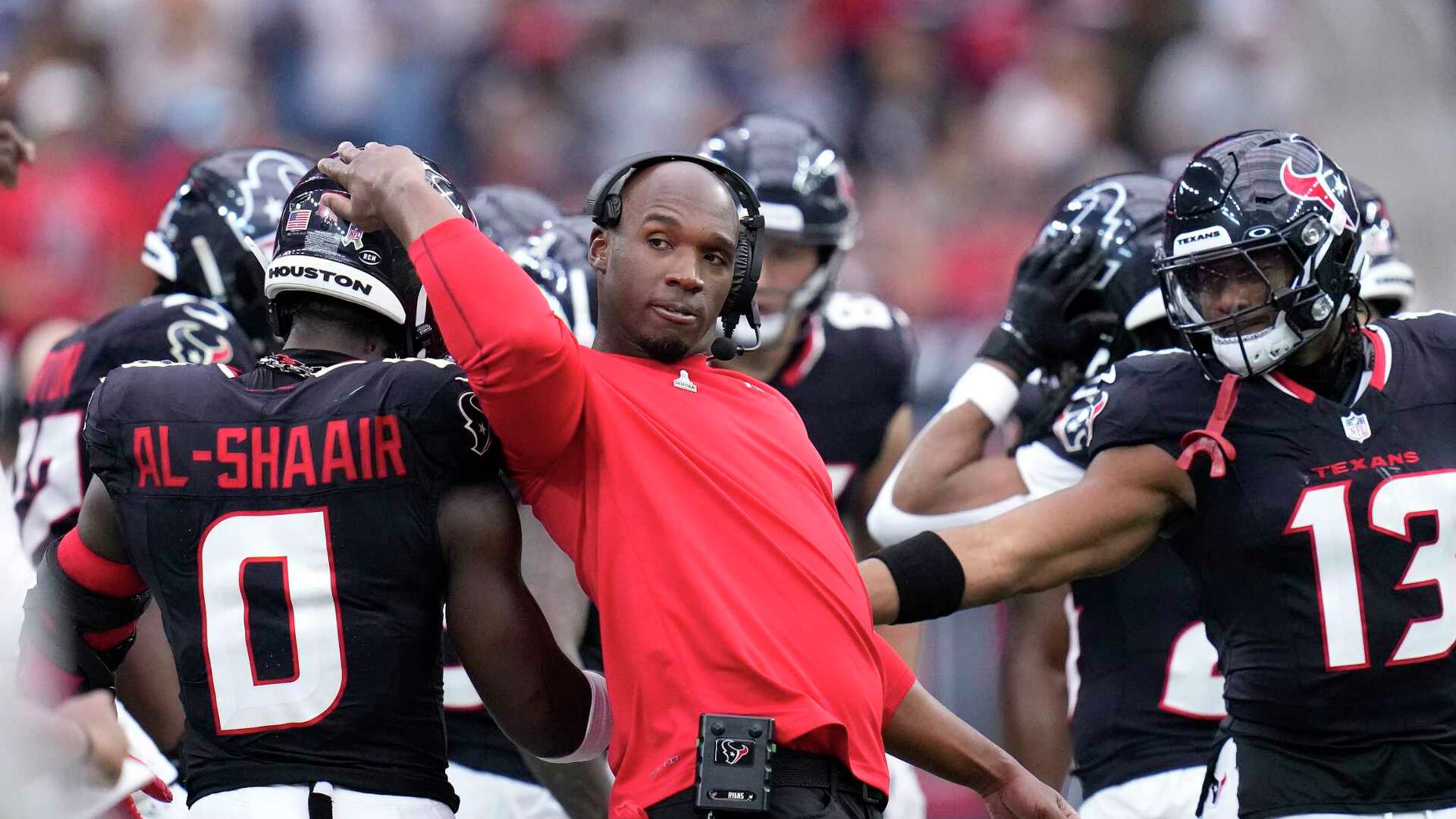 Houston Texans coach DeMeco Ryans stands behind Azeez Al-Shaair