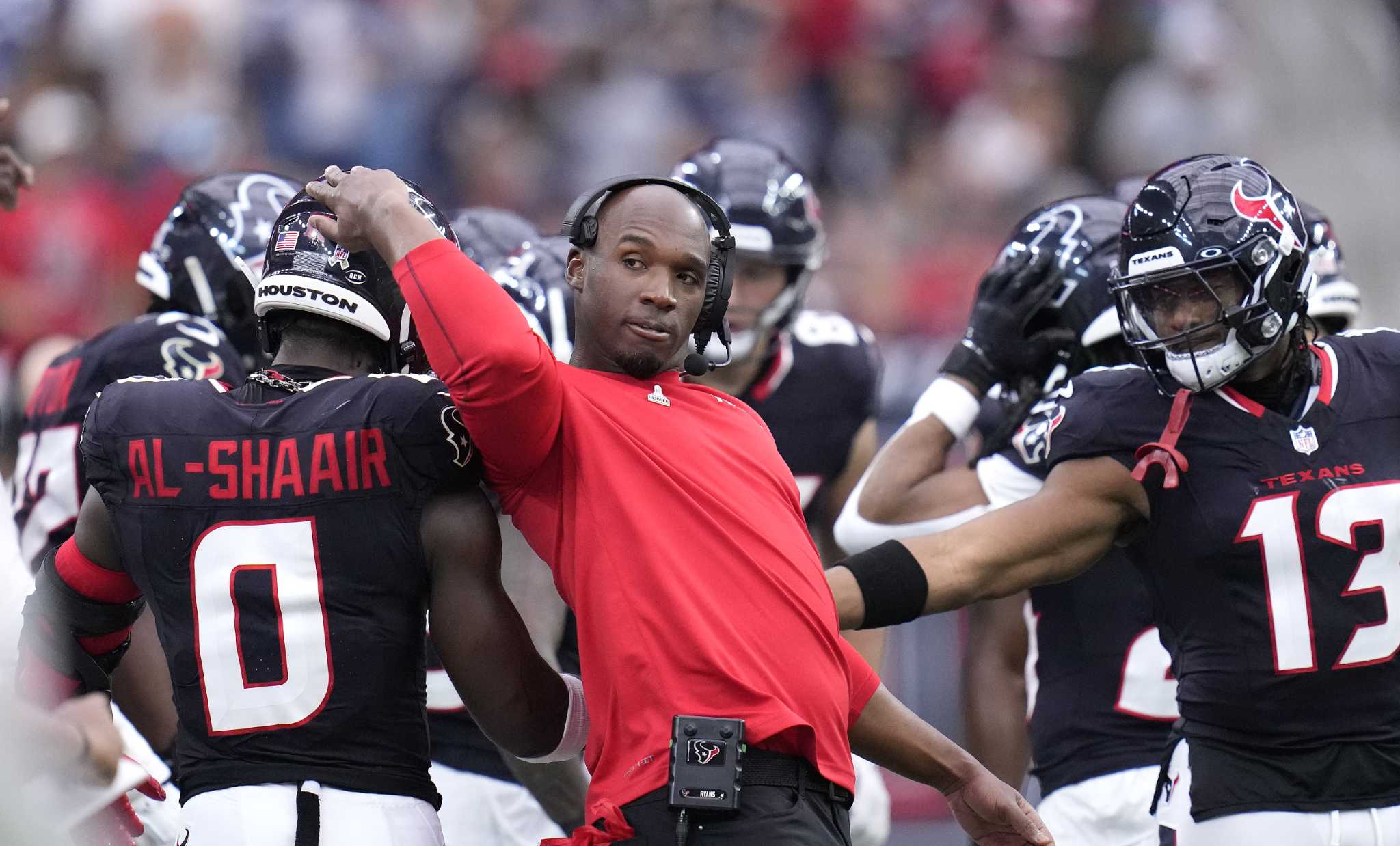 Houston Texans coach DeMeco Ryans stands behind Azeez Al-Shaair