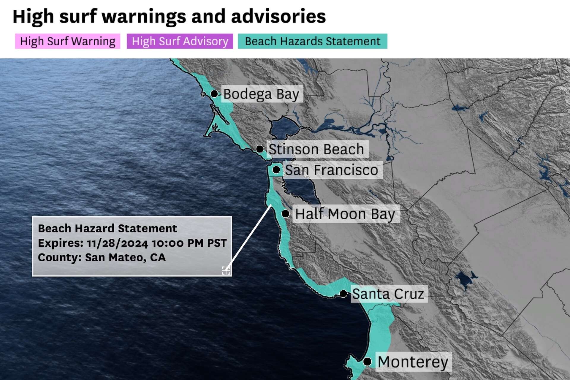 Coastal hazard warning issued for Bay Area beaches due to high surf
