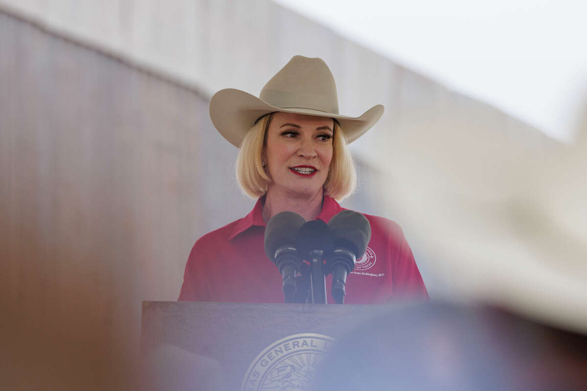 LA CASITA-GARCIASVILLE, TEXAS - NOVEMBER 26: Texas Land Commissioner Dawn Buckingham speaks at a news conference to commemorate state-sponsored border wall construction on November 26, 2024 in La Casita-Garciasville, Texas. The 1,402-acre ranch where border wall construction is taking place was recently offered to the Trump administration to build facilities to coordinate mass deportations. (Photo by Michael Gonzalez/Getty Images)