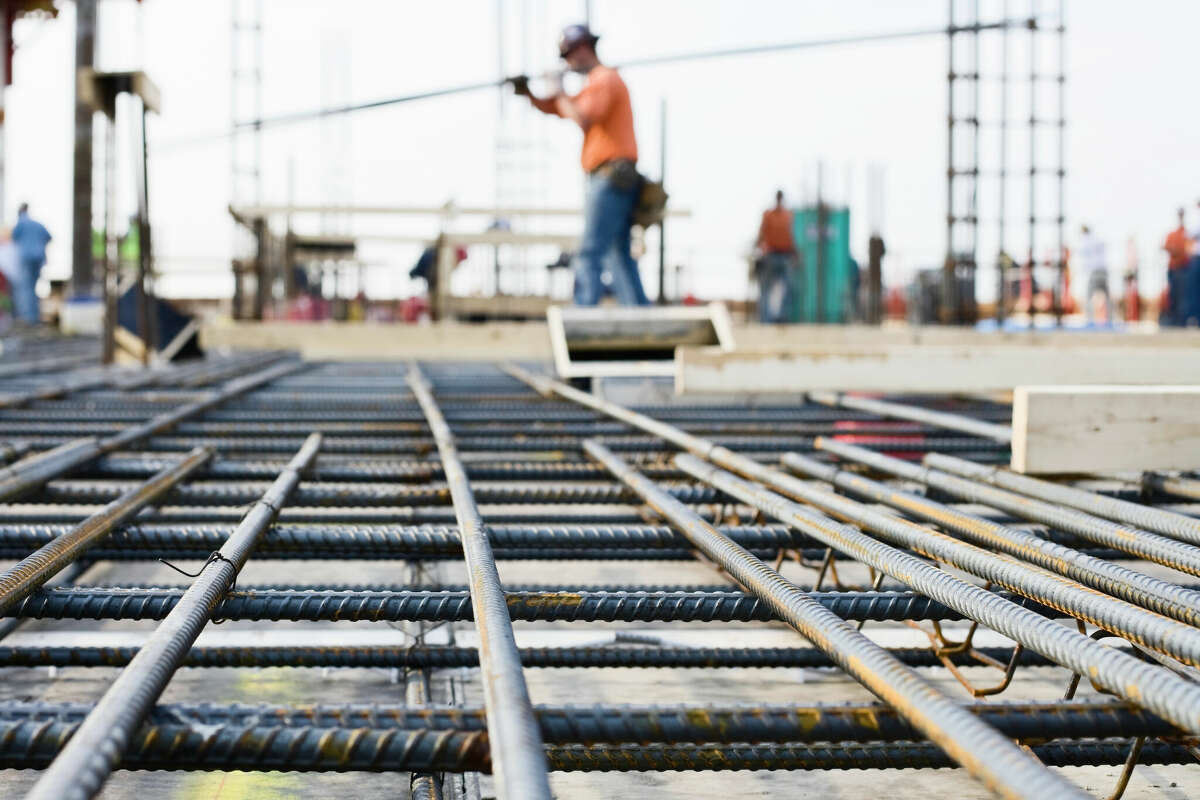 This rebar infrastructure will form the support for the concrete floor. This high rise will eventually be 35 stories high; the picture was taken on the ninth floor.