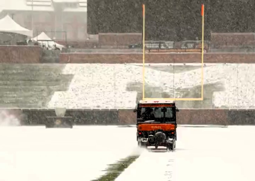 See snowcovered Faurot Field for Mizzou vs. Arkansas football