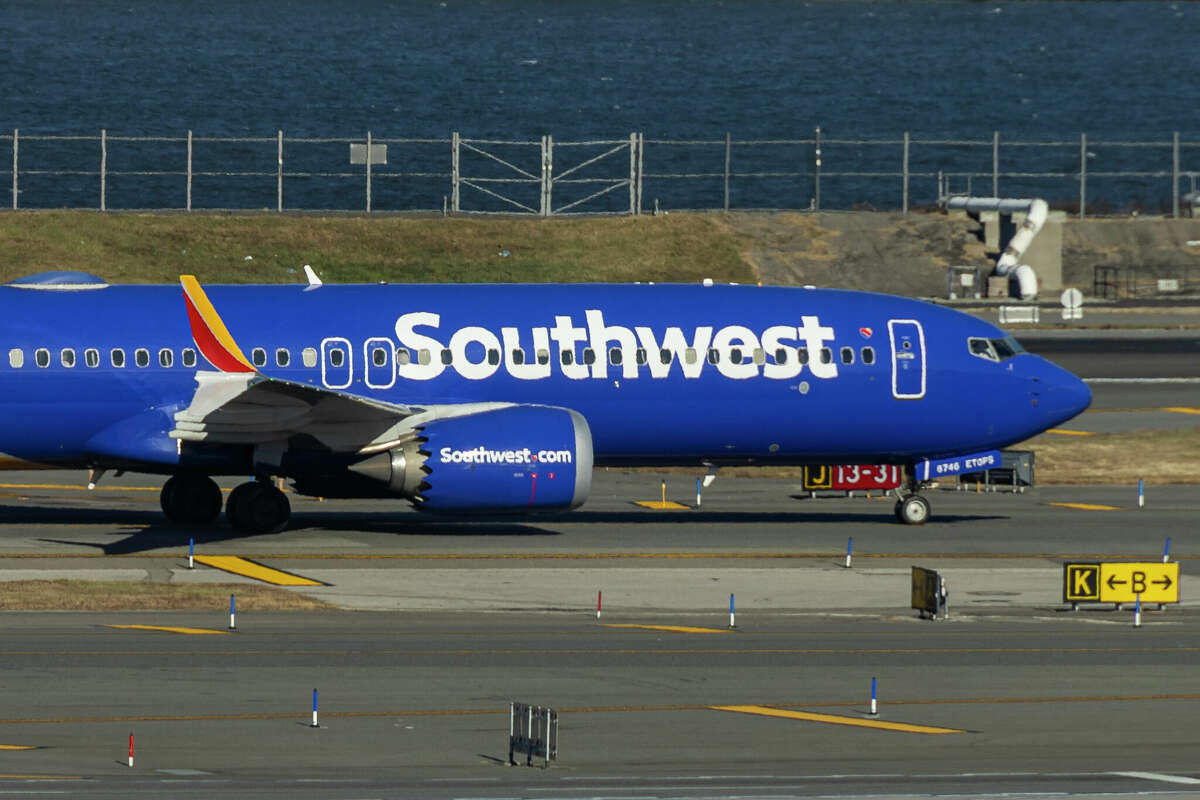 Southwest Airlines Boeing 737 MAX 8 airplane with registration tail number N8746Q spotted taxiing in LaGuardia Airport. Southwest Airlines Co. is a major American airline, a low cost carrier operating in the United States with a fleet of 828 Boeing 737 family jet aircraft. LaGuardia Airport LGA is a civil airport in East Elmhurst, Queens, New York City, situated on the northwestern shore of Long Island. NY, USA on November 12, 2024 (Photo by Nicolas Economou/NurPhoto via Getty Images)