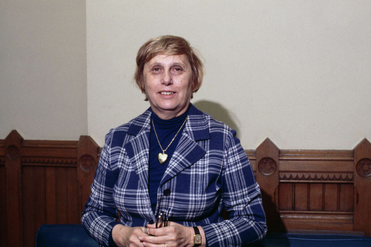 American politician Ella Grasso (1919 - 1981), Governor of Connecticut, attending a press conference in Hartford, Conn., April 20, 1979.