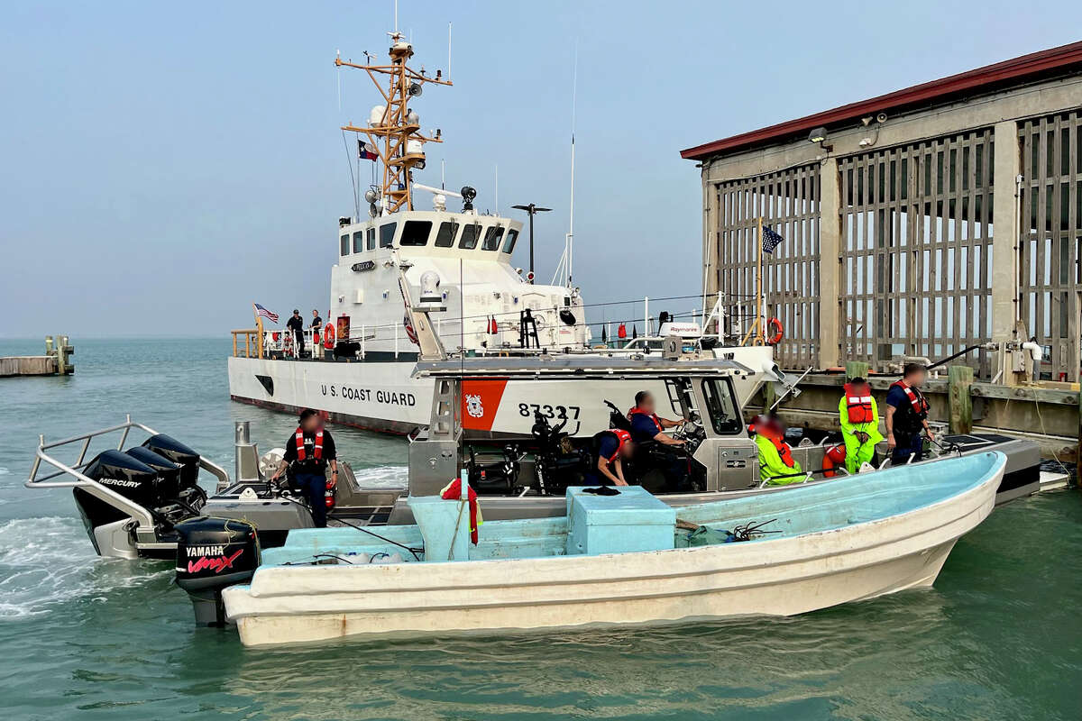 A U.S. Coast Guard vessel intercepts a Mexican lancha in April near South Padre island, recovering 350 pounds of illegally caught red snapper.