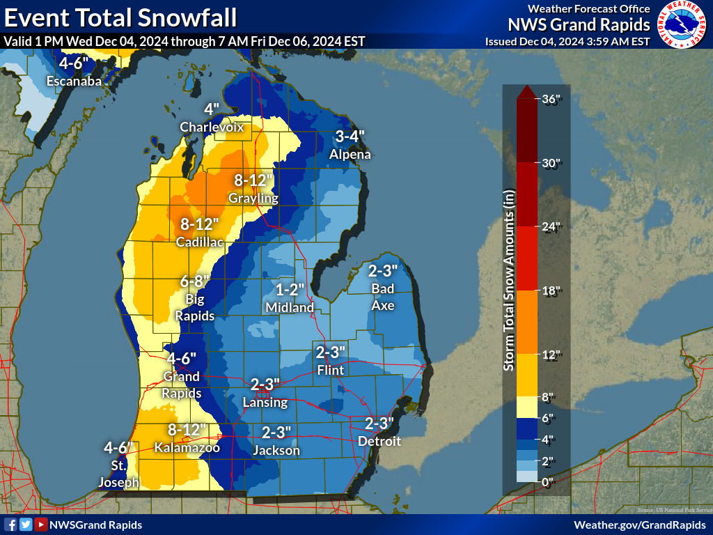 Winter Storm Warnings extended across West Michigan through Thursday