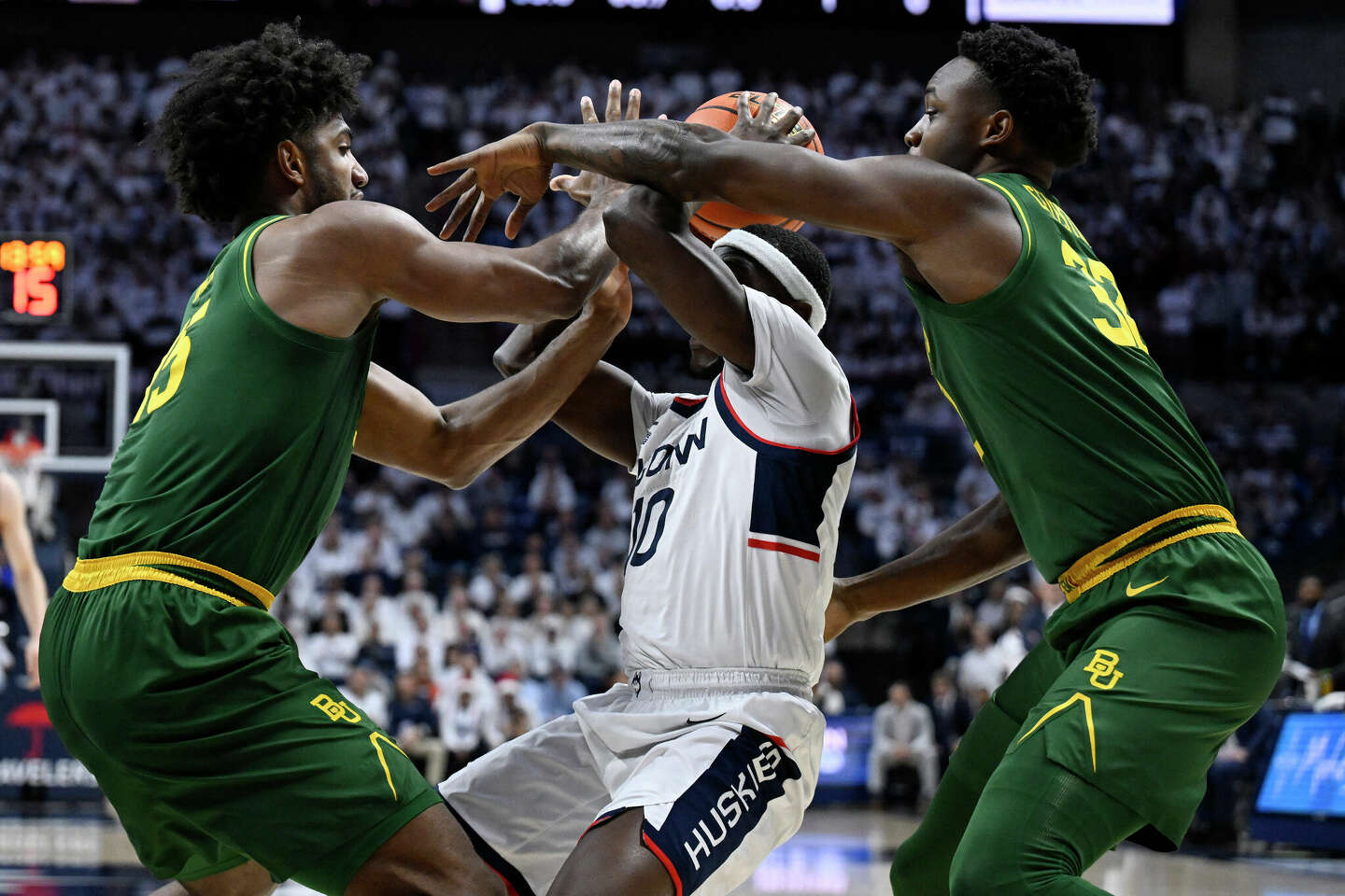 UConn men's basketball holds off No. 15 Baylor for much-needed victory