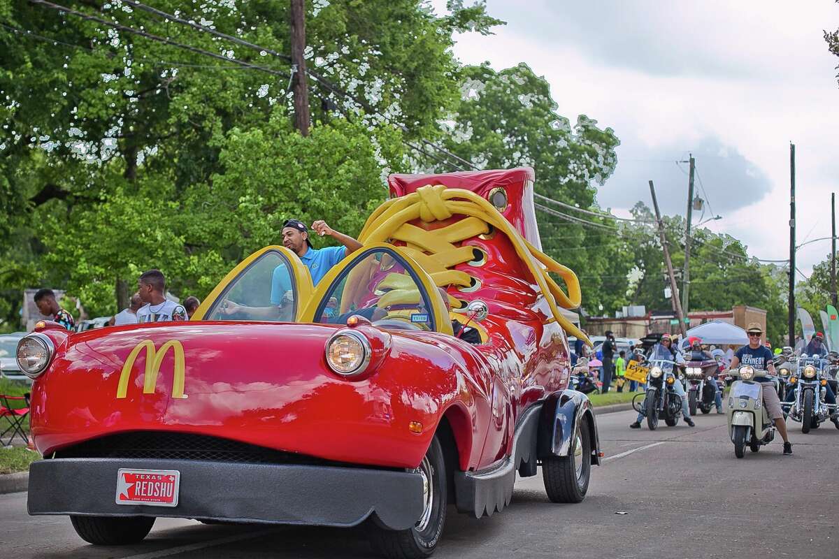 In all of its glory, the McDonald's Shoe Car rolls down the street.