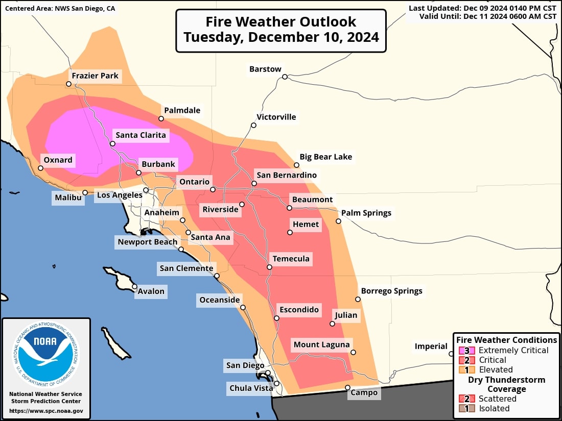 Santa Ana winds pose extreme fire risk in Southern California