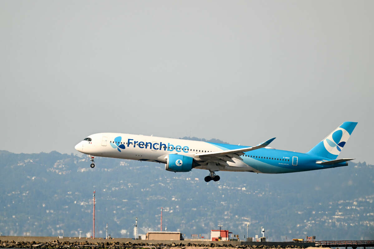 SAN FRANCISCO, UNITED STATES - JUNE 8: A French Bee Airlines plane lands at San Francisco International Airport (SFO).