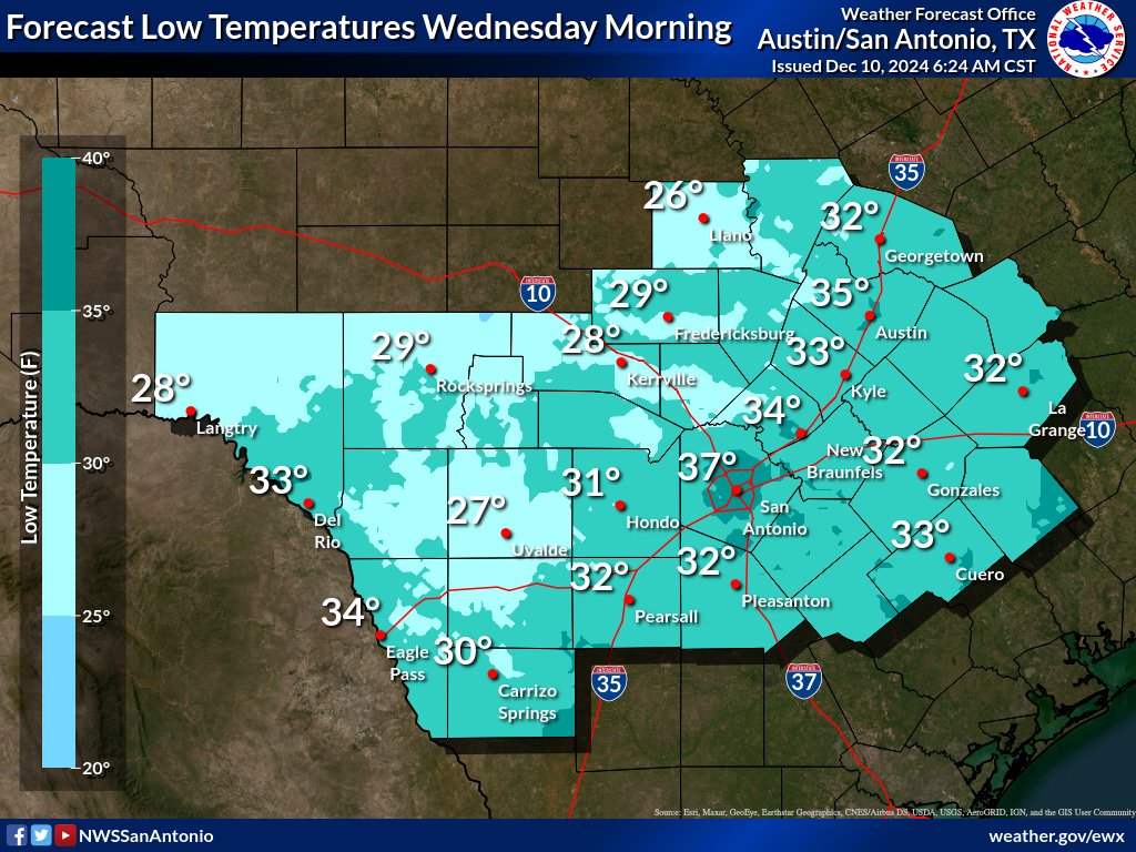 Will San Antonio experience its first freeze Wednesday morning?