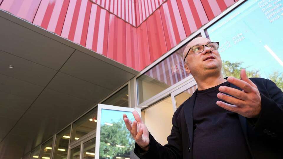 Professor Igor Marjanovic talks about the new architecture building Wednesday, Dec. 11, 2024, at Rice University's School of Architecture in Houston.