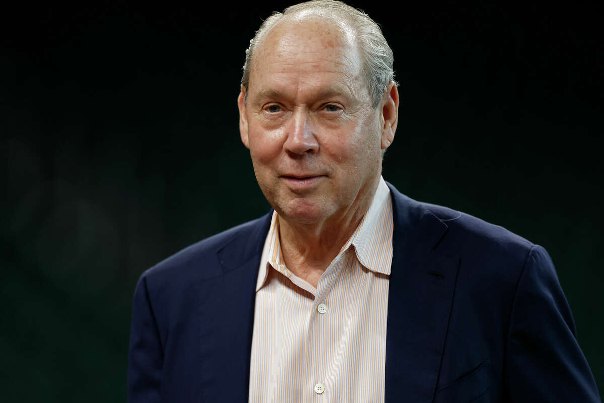 HOUSTON, TEXAS - SEPTEMBER 24: Houston Astros owner Jim Crane walks on the field before the game against the Seattle Mariners at Minute Maid Park on September 24, 2024 in Houston, Texas. (Photo by Tim Warner/Getty Images)