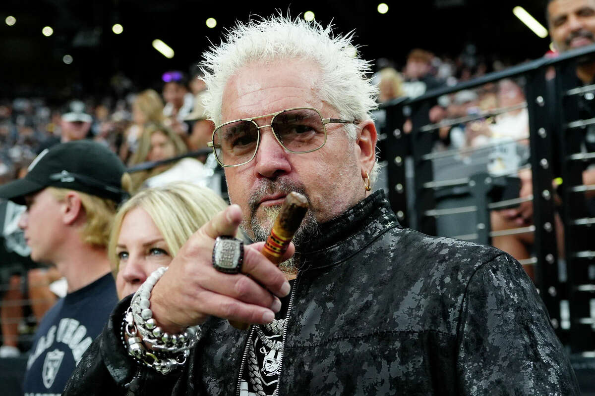 LAS VEGAS, NEVADA - SEPTEMBER 22: TV personality Guy Fieri is seen during a game between the Carolina Panthers and the Las Vegas Raiders at Allegiant Stadium on September 22, 2024 in Las Vegas, Nevada. (Photo by Louis Grasse/Getty Images)