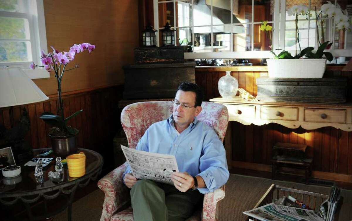 Governor-elect Dan Malloy relaxes in his family room at his home in Stamford, Conn. on Saturday November 6, 2010.