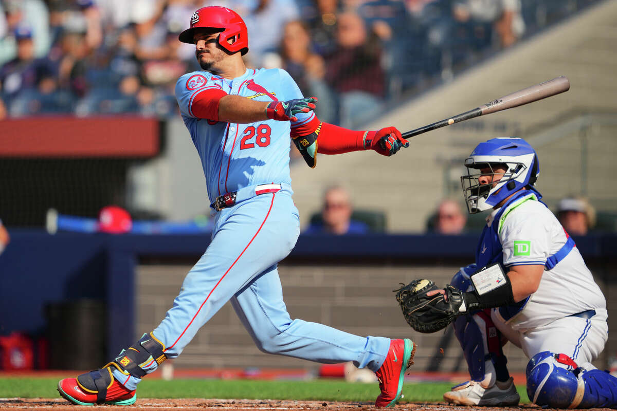 Nolan Arenado of the St. Louis Cardinals swings against the Toronto Blue Jays during the fourth inning in their MLB game at the Rogers Centre on September 14, 2024 in Toronto, Ontario, Canada. 