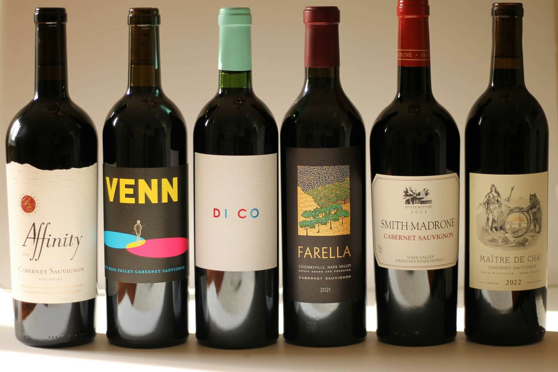 Six bottles of Napa Cabernet Sauvignon wine that are excellent values
